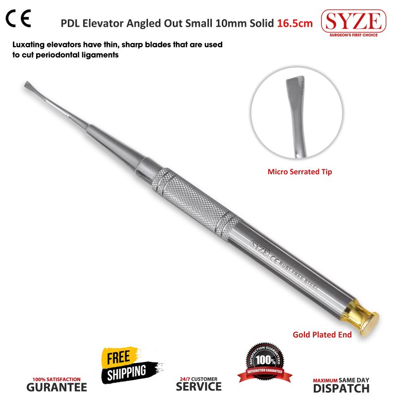 Dental PDL Surgical Implant Elevators Angled Out 10mm Solid 16.5cm