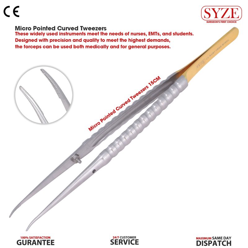 Micro Pointed Tweezers Curved 15cm