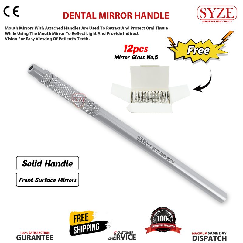 Mouth Mirror No 5 - Front Surface Glass 12 pieces Box with Solid Handle