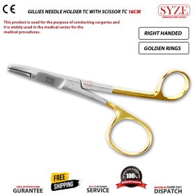 Gillies Needle Holder TC With Scissors Right Hand