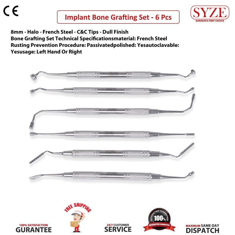 Implant Bone Grafting Set - 6 Pcs - 8mm - French Steel