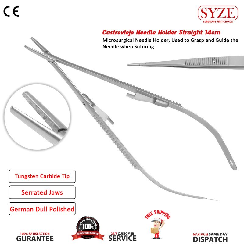 Castroviejo Needle Holders Straight 14cm Serrated Tip