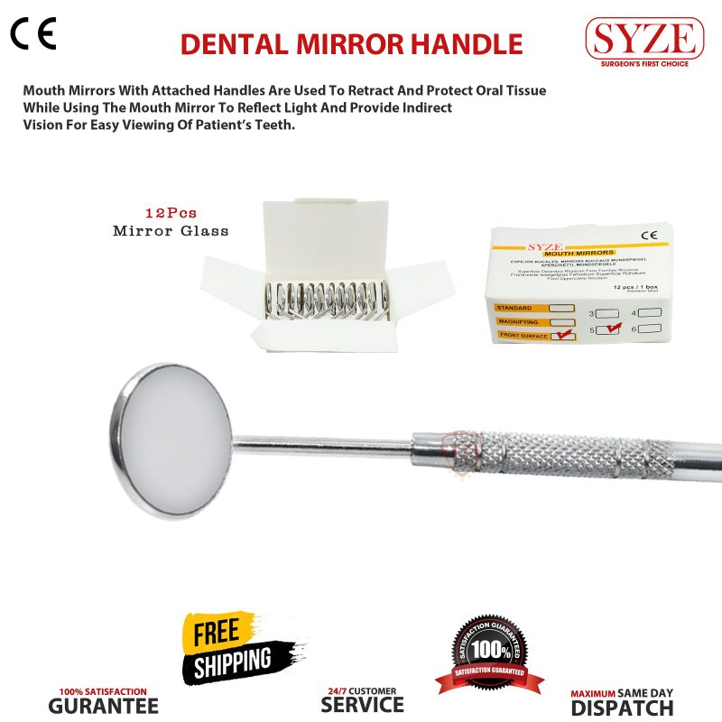 Mouth Mirror No 5 - Front Surface Glass 12 pieces Box with Solid Handle