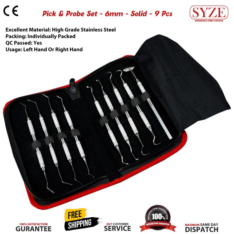 Pick & Probe Set - 6mm - Solid - 9 Pcs - Pouch Pack