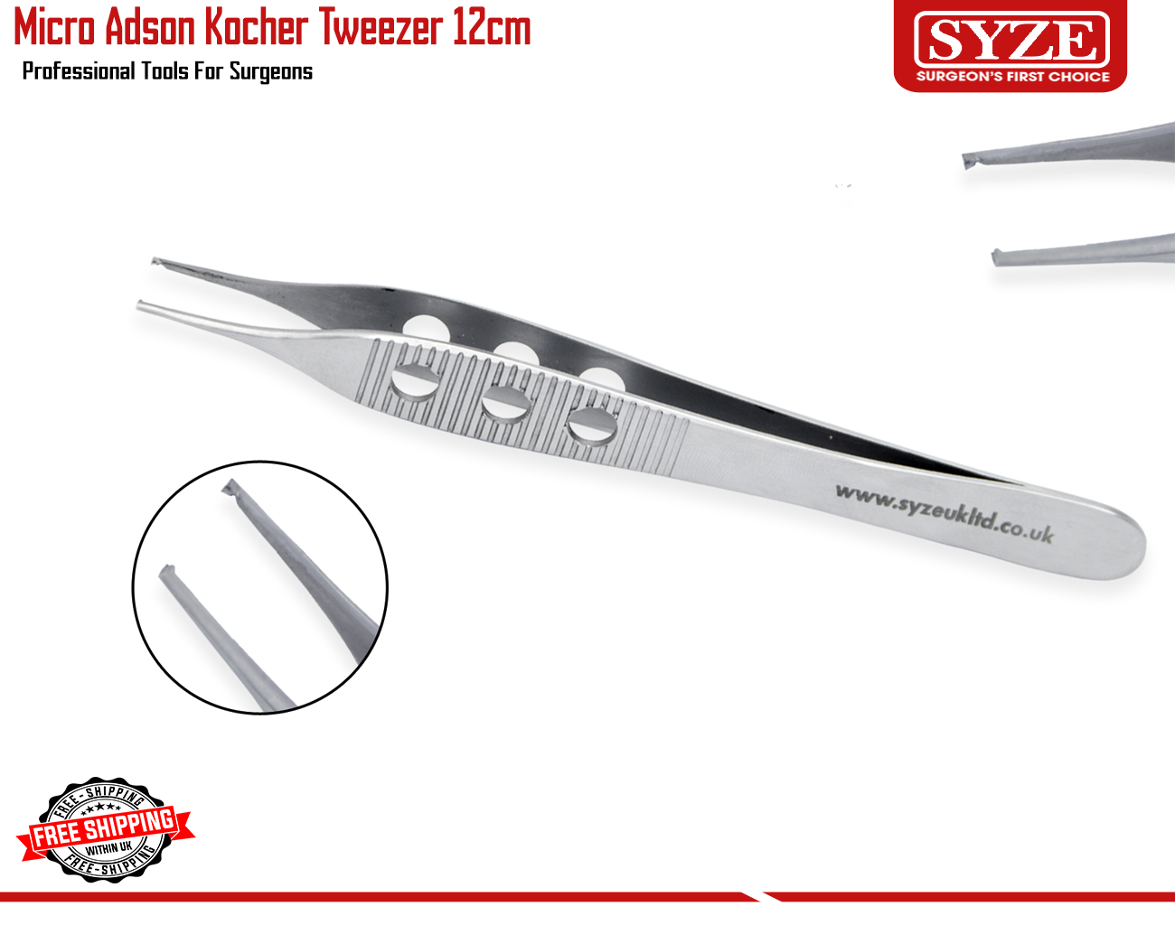Micro Adson Kocher Tweezer 10cm Serrated Tips - Medical & Dental Tool.jpg Micro Adson Kocher Tissue Forceps 12cm