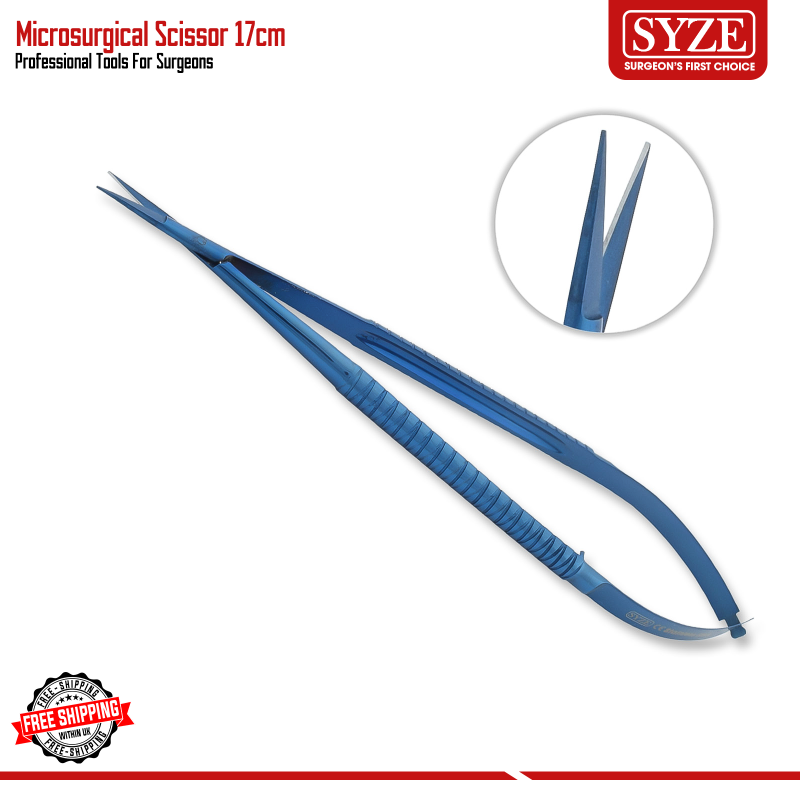 Micro Surgical Scissors 17cm Blue Titanium Coated