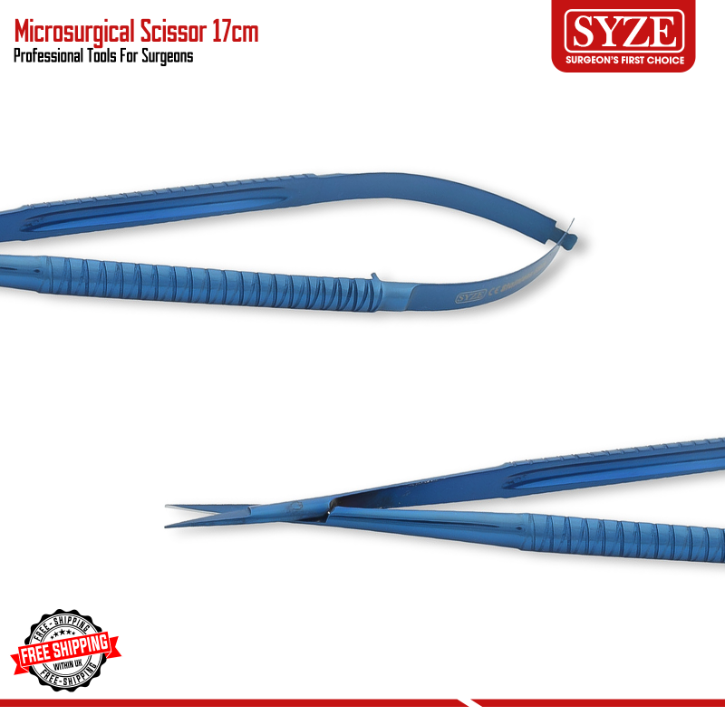Micro Surgical Scissors 17cm Blue Titanium Coated