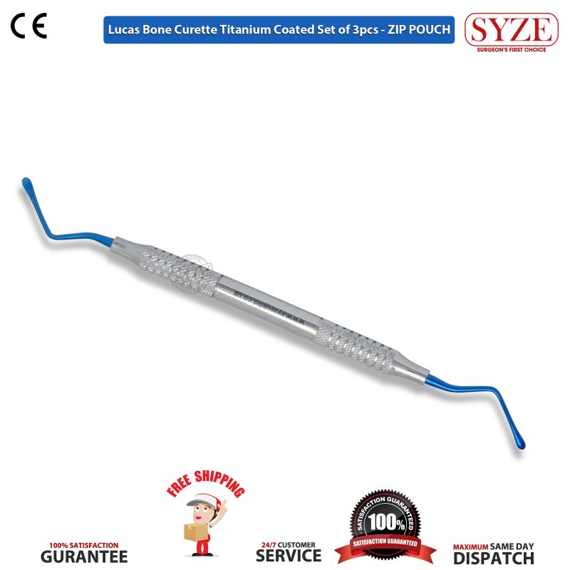 Lucas Bone Curette Titanium Coated Set Of 3pcs - ZIP POUCH