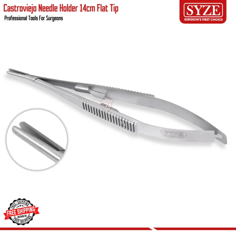 CASTROVIEJO NEEDLE HOLDER STRAIGHT 14cm Flat Tip