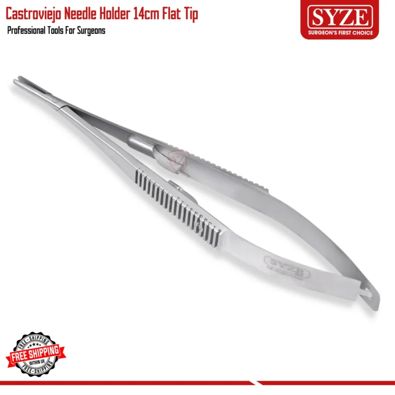 CASTROVIEJO NEEDLE HOLDER STRAIGHT 14cm Flat Tip