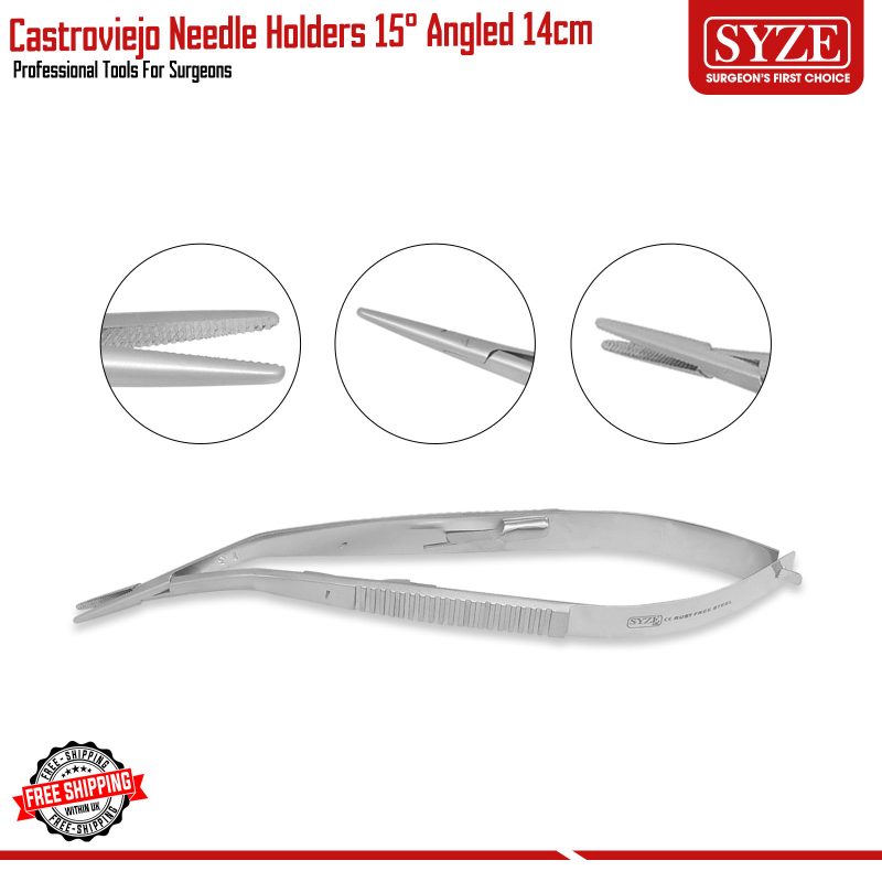 15° Angled CASTROVIEJO NEEDLE HOLDERS 14cm Serrated
