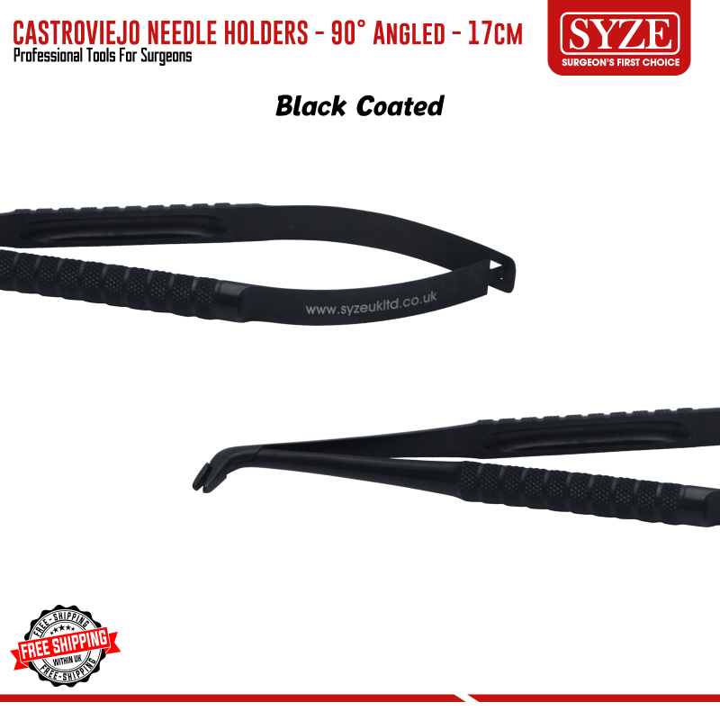 CASTROVIEJO NEEDLE HOLDERS - 180° Angled - 17cm - BLACK CODED