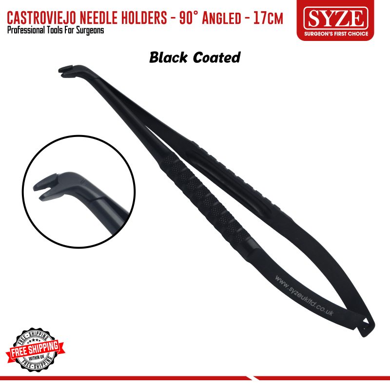 CASTROVIEJO NEEDLE HOLDERS - 180° Angled - 17cm - BLACK CODED